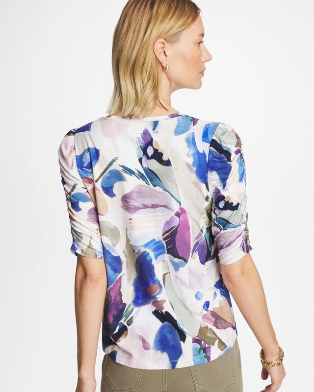 Geo Blur Ruched Sleeve Tee - image 3